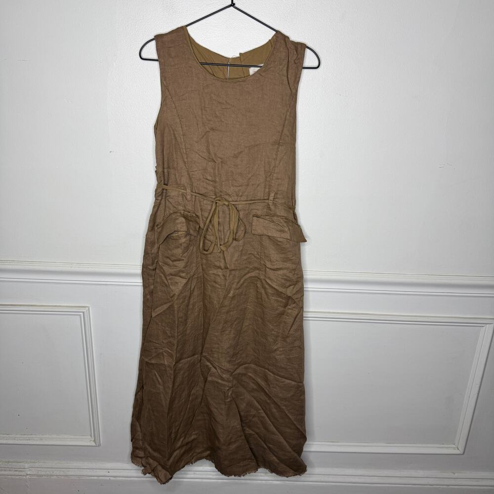 Hannoh Wessel Tan Linen Waist Tie Dress IT 38 US XS Made in Italy Lagenlook